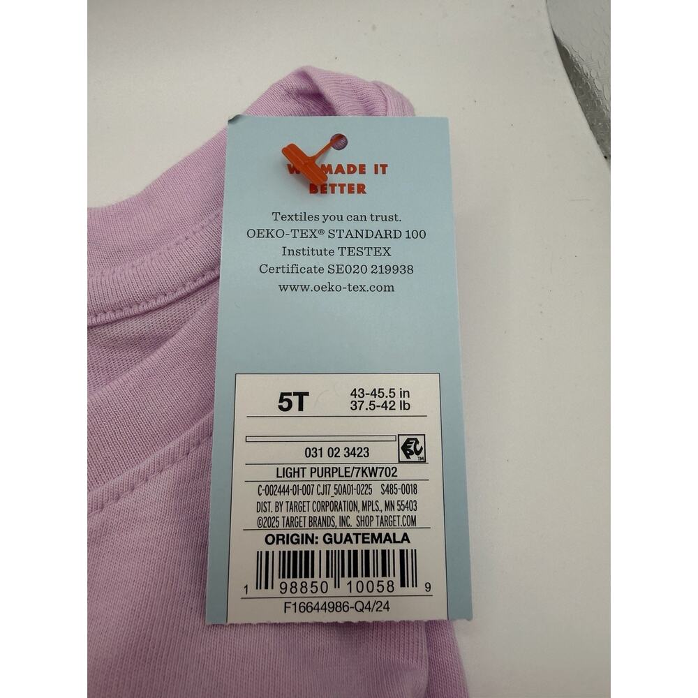 Cat & Jack Toddler Girls' Solid Knit Short Sleeve T-Shirt Size 5T Light Purple‎ - Picture 3 of 3